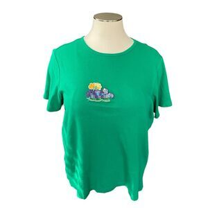 Quacker Factory Green Short Sleeve T-Shirt w/Sequined Whale Plus Size Womens 1X
